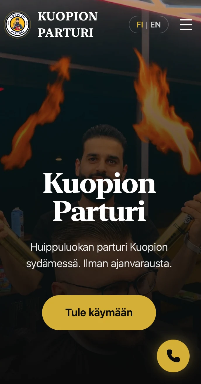 Kuopion Parturin etusivun mobiilinäkymä