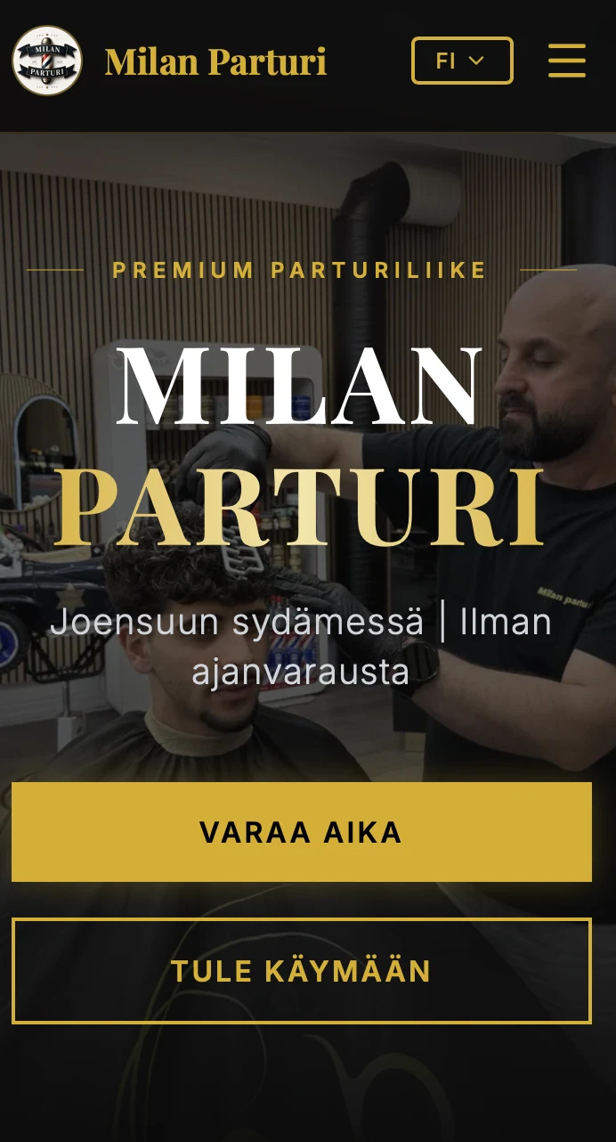 Milan Parturin etusivun mobiilinäkymä
